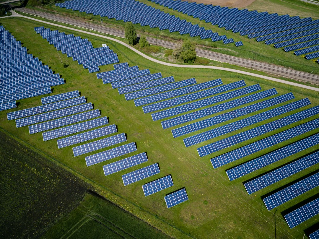 Aerial view of a ground-mounted solar array