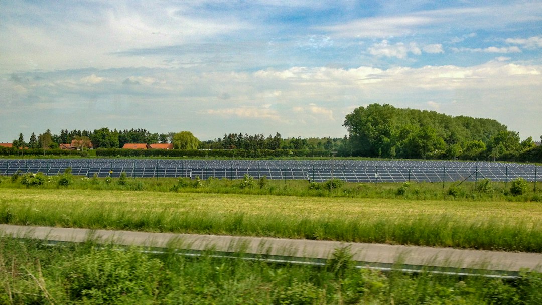 Solar array in a green rural landscape